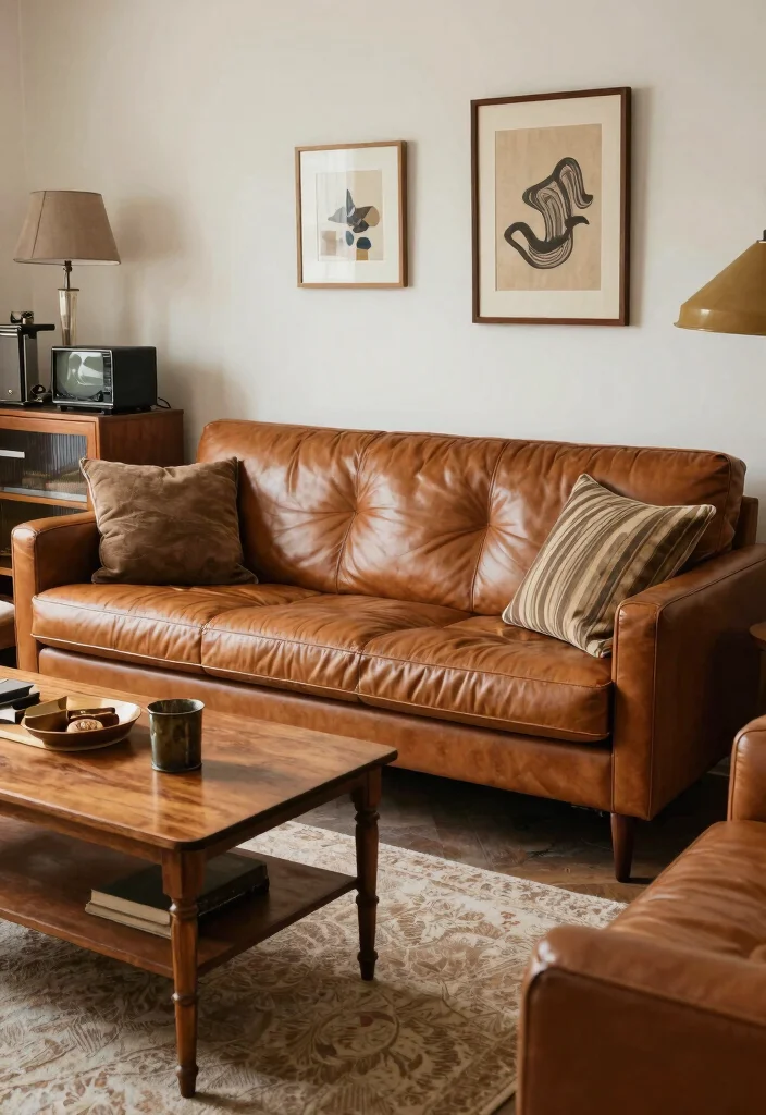 12 Cognac Couch Living Room Ideas That Look Rich 27 12 Cognac Couch Living Room Ideas That Look Rich 7. Incorporating Vintage Finds 0