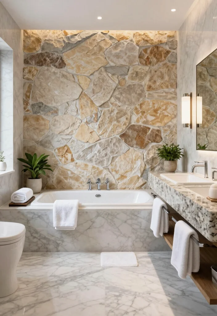 12 Cool Bathroom Ideas with Modern Visual Impact 8. Natural Stone Accents 0