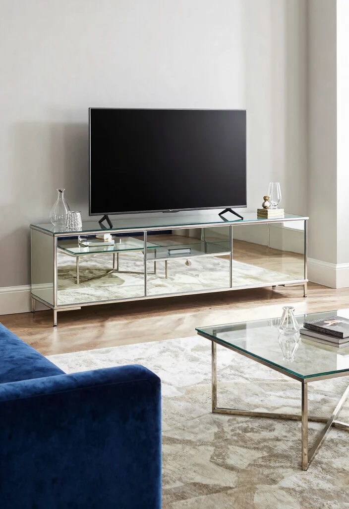 12 Corner TV Unit Living Room Ideas That Save Space 13 12 Corner TV Unit Living Room Ideas That Save Space 3. Modern Glam with Glass and Metal 0