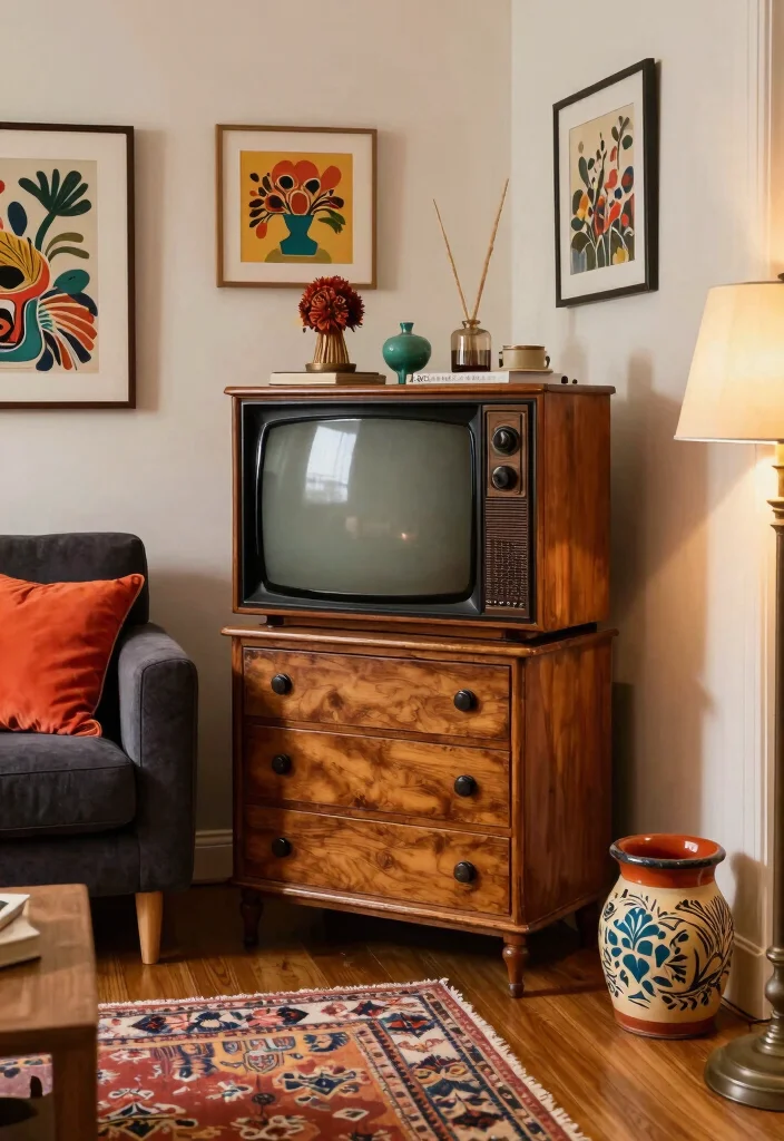 12 Corner TV Unit Living Room Ideas That Save Space 24 12 Corner TV Unit Living Room Ideas That Save Space 4. Eclectic Style with Vintage Finds 0