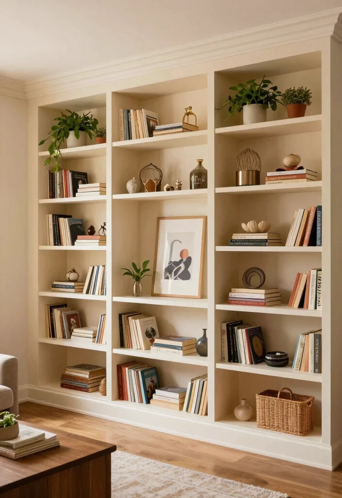12 Cozy Living Room Ideas with Warm Colors 10. Utilize Built In Shelves 0