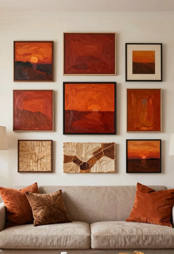 12 Cozy Living Room Ideas with Warm Colors 6. Incorporate Wall Art 0