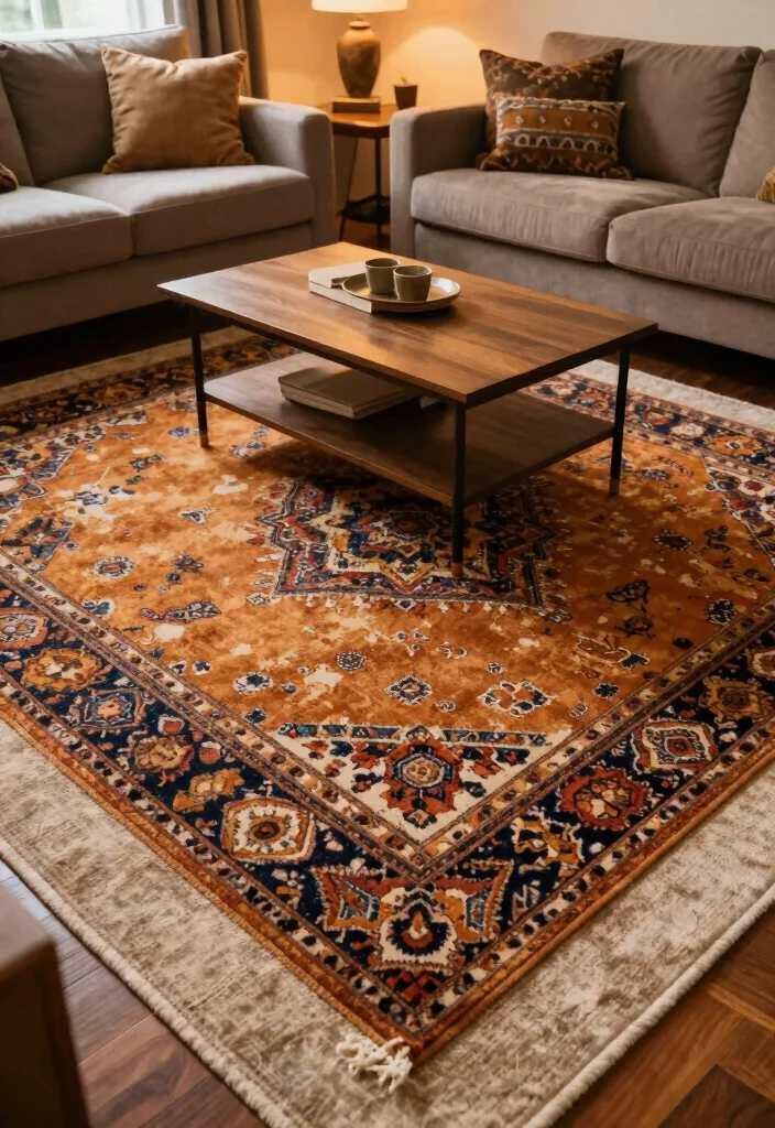 12 Cozy Living Room Ideas with Warm Colors 7. Use Warm Rugs 0