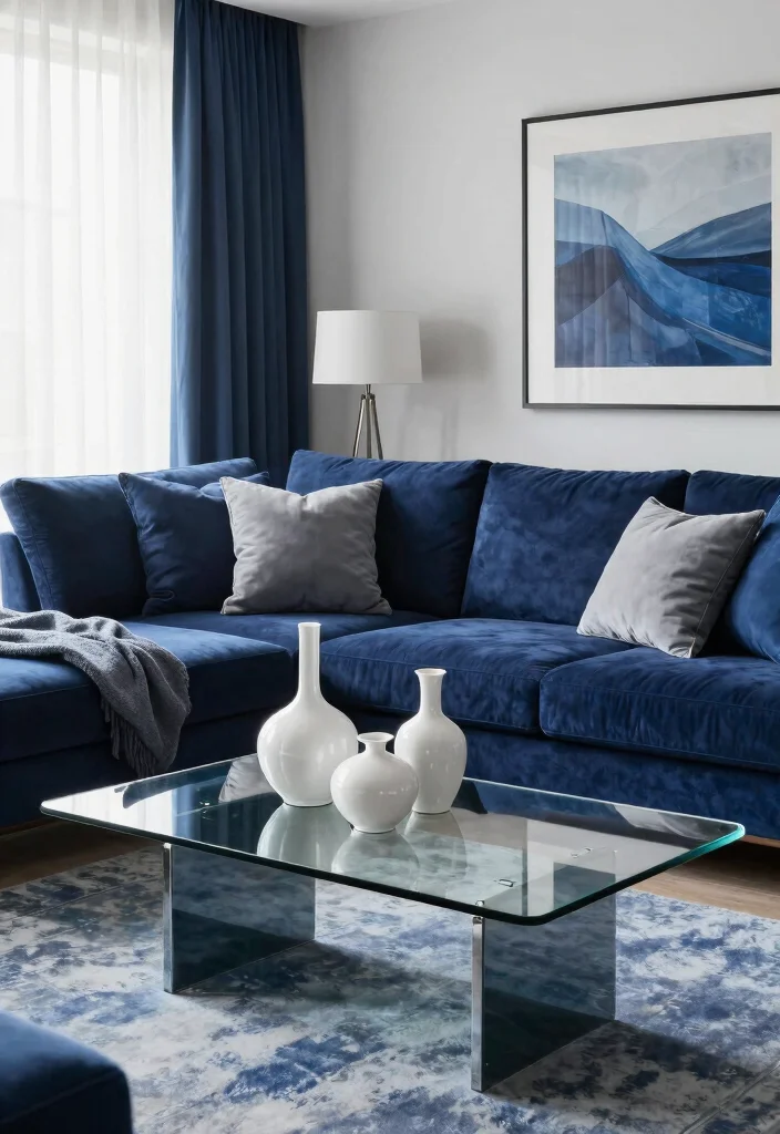 12 Dark Blue Sofa Living Room Ideas That Stand Out 14 12 Dark Blue Sofa Living Room Ideas That Stand Out 4. Monochromatic Elegance 0