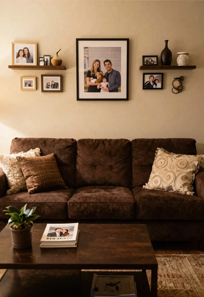 12 Dark Brown Sofa Living Room Ideas That Feel Grounded 62 12 Dark Brown Sofa Living Room Ideas That Feel Grounded 12. Personalized Touches 0