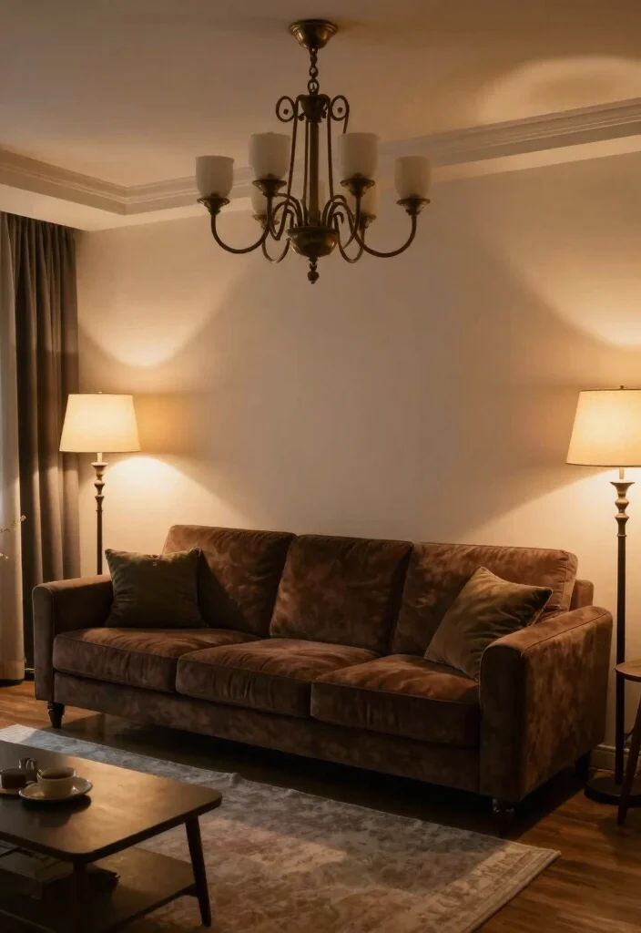 12 Dark Brown Sofa Living Room Ideas That Feel Grounded 15 12 Dark Brown Sofa Living Room Ideas That Feel Grounded 5. Statement Lighting 0