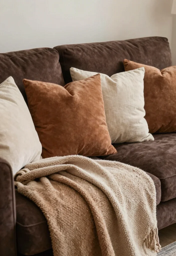 12 Dark Brown Sofa Living Room Ideas That Feel Grounded 38 12 Dark Brown Sofa Living Room Ideas That Feel Grounded 8. Soft Accents 0