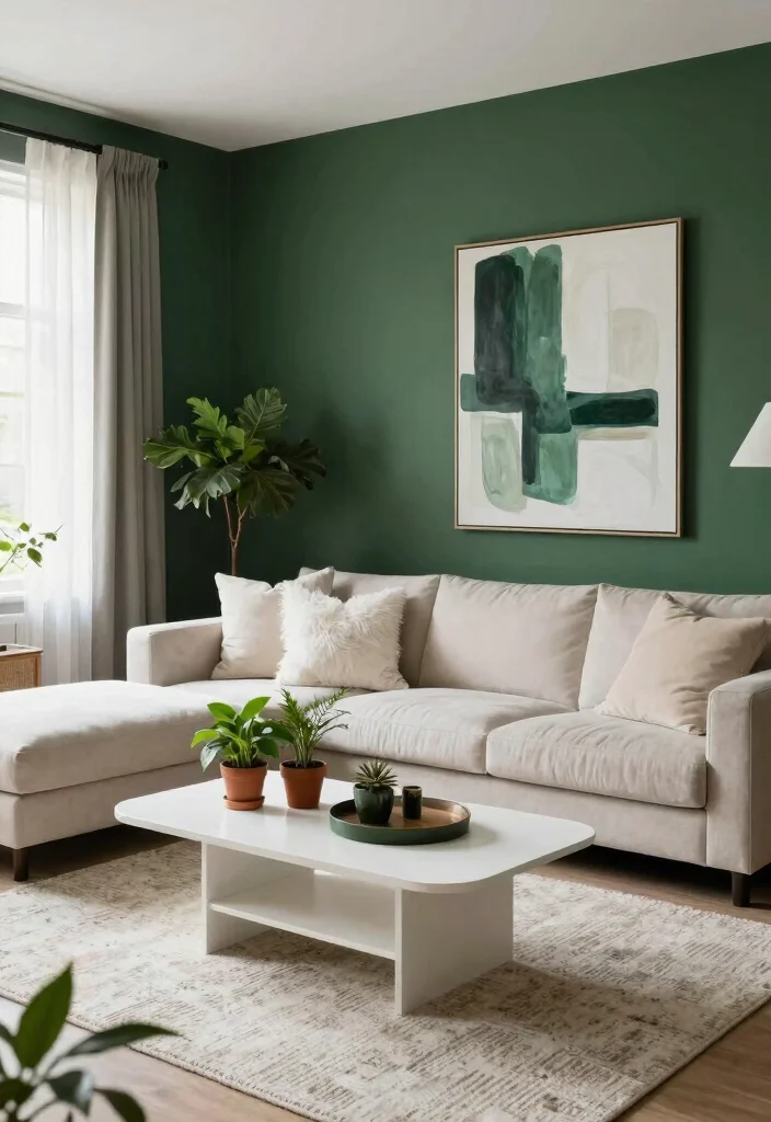 12 Dark Green Living Room Ideas with Rich Style 12 12 Dark Green Living Room Ideas with Rich Style 2. Create Contrast with Light Accents 0
