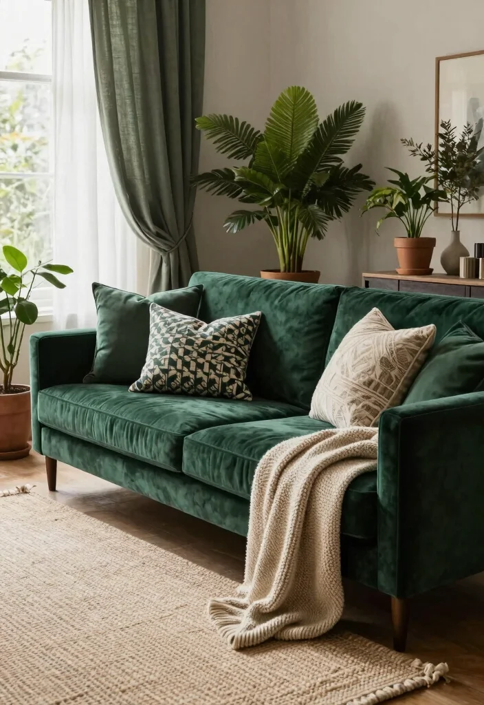 12 Dark Green Living Room Ideas with Rich Style 13 12 Dark Green Living Room Ideas with Rich Style 3. Incorporate Textured Fabrics 0