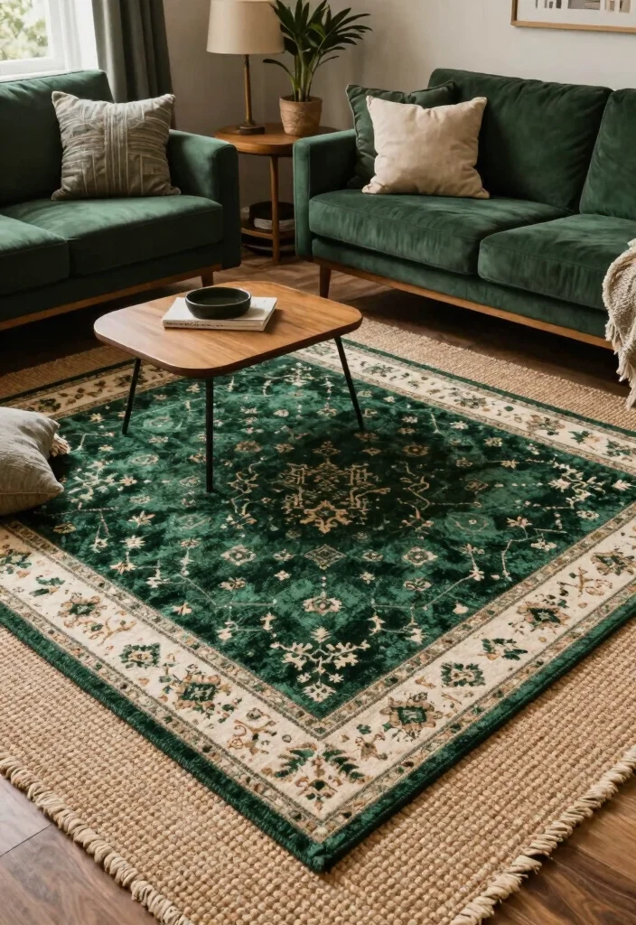 12 Dark Green Living Room Ideas with Rich Style 35 12 Dark Green Living Room Ideas with Rich Style 5. Layer with Rugs for Added Comfort 0