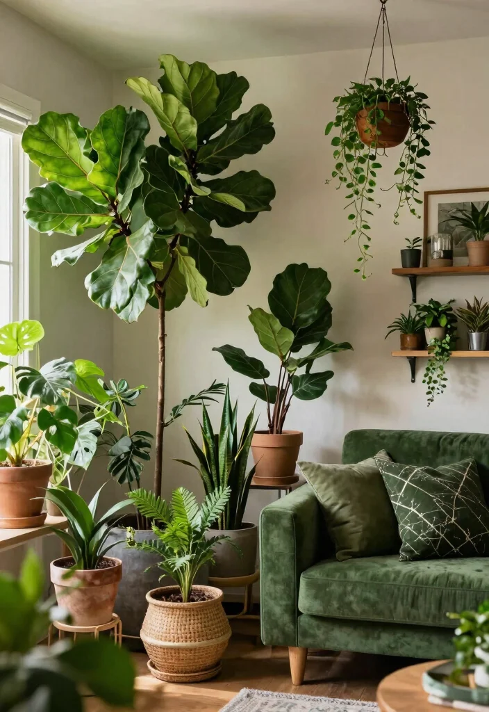 12 Dark Green Living Room Ideas with Rich Style 36 12 Dark Green Living Room Ideas with Rich Style 6. Add Greenery for a Fresh Touch 0