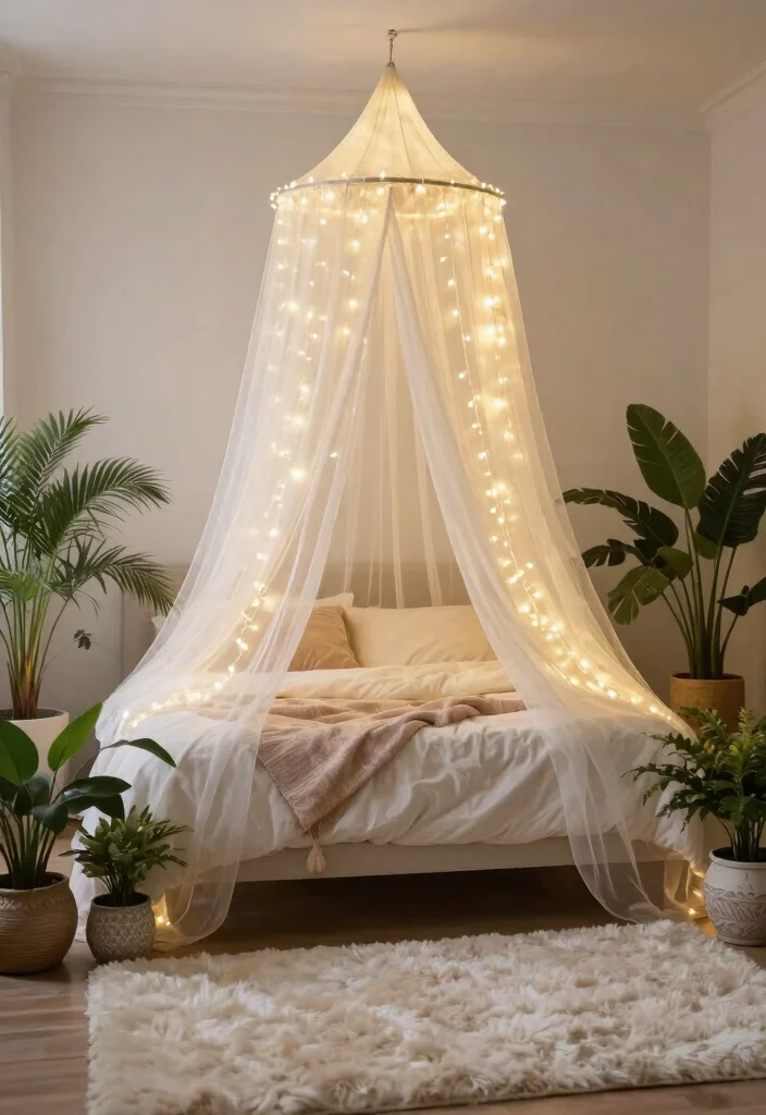 12 Fairy Lights Bedroom Ideas for Cozy Ambience 1. Canopy of Lights 0