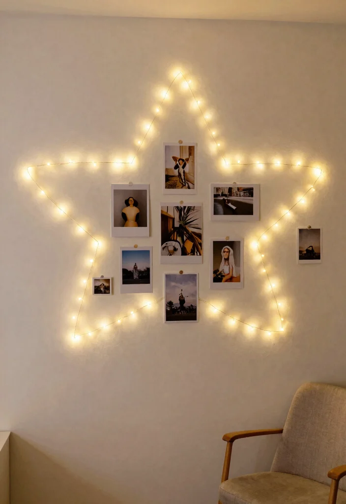 12 Fairy Lights Bedroom Ideas for Cozy Ambience 2. Wall Art Showcase 0