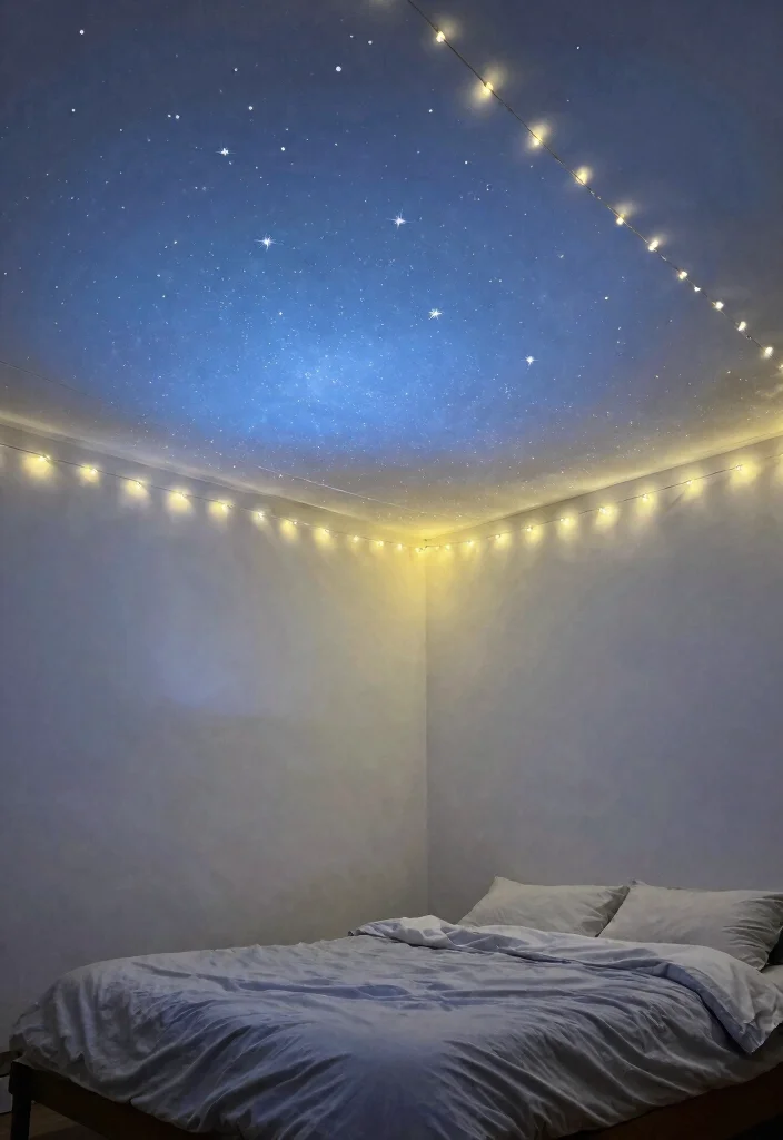 12 Fairy Lights Bedroom Ideas for Cozy Ambience 4. Ceiling Starry Night 0