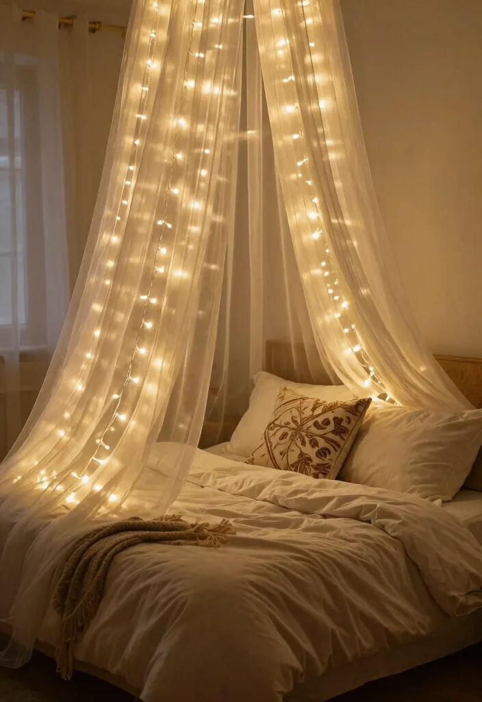 12 Fairy Lights Bedroom Ideas for Cozy Ambience 7. Woven into Fabrics 0