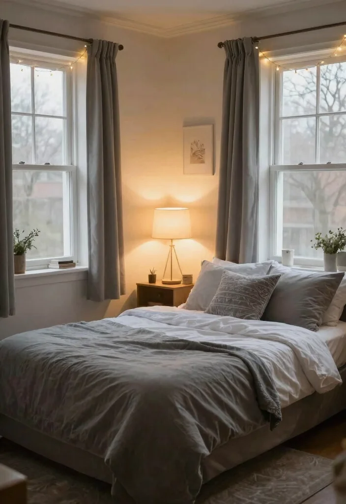 12 Gray and White Bedroom Ideas That Feel Peaceful 60 12 Gray and White Bedroom Ideas That Feel Peaceful 10. Soft Lighting Magic 0