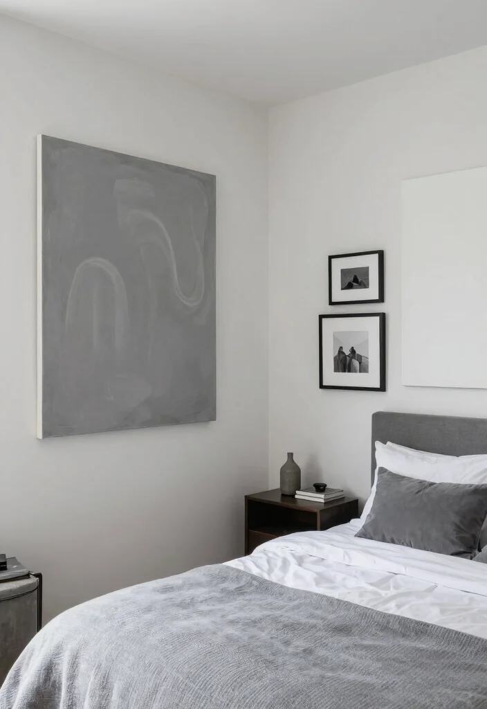 12 Gray and White Bedroom Ideas That Feel Peaceful 61 12 Gray and White Bedroom Ideas That Feel Peaceful 11. Artistic Touches 0