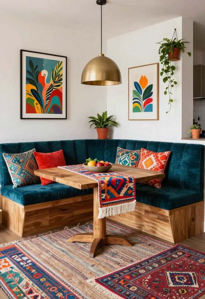 12 Kitchen Banquette Ideas for Cozy Dining 3. Modern Bohemian Banquette 0