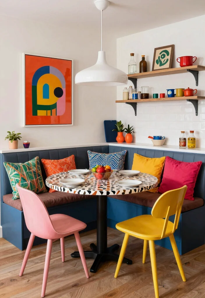 12 Kitchen Banquette Ideas for Cozy Dining 8. Colorful Eclectic Mix 0