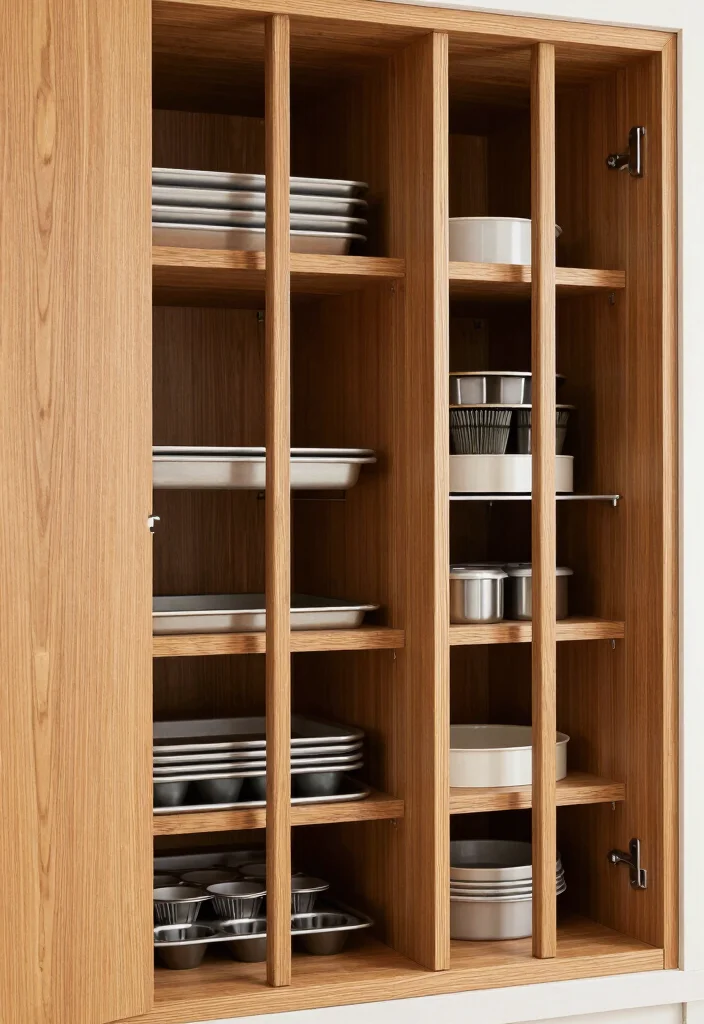 12 Kitchen Cupboard Ideas for Smart Storage 1. Vertical Dividers for Bakeware 0