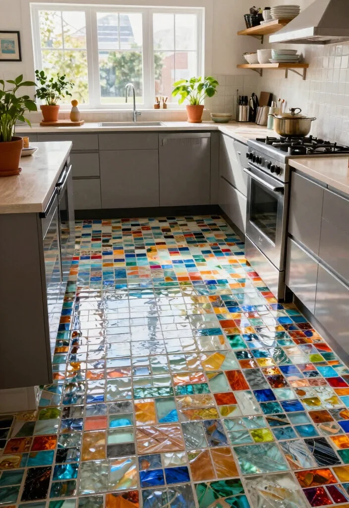 12 Kitchen Floor Ideas That Are Durable and Stylish 2 12 Kitchen Floor Ideas That Are Durable and Stylish 2. Recycled Glass Tiles 0