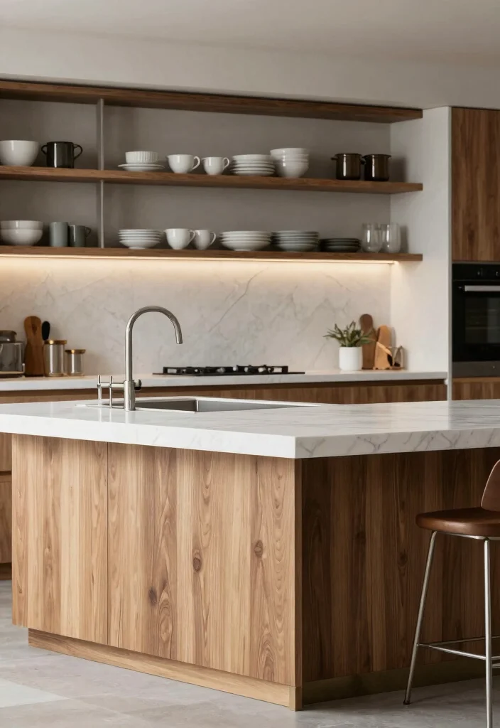 12 Kitchen Island Ideas for Cooking and Seating 48 12 Kitchen Island Ideas for Cooking and Seating 8. Mixed Materials for Modern Appeal 0