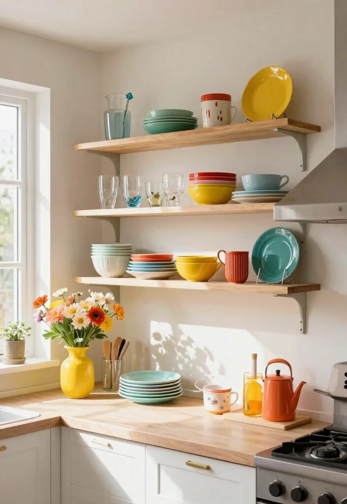 12 Kitchen Shelf Ideas That Balance Decor and Storage 39 12 Kitchen Shelf Ideas That Balance Decor and Storage 9. Colorful Open Shelving 0