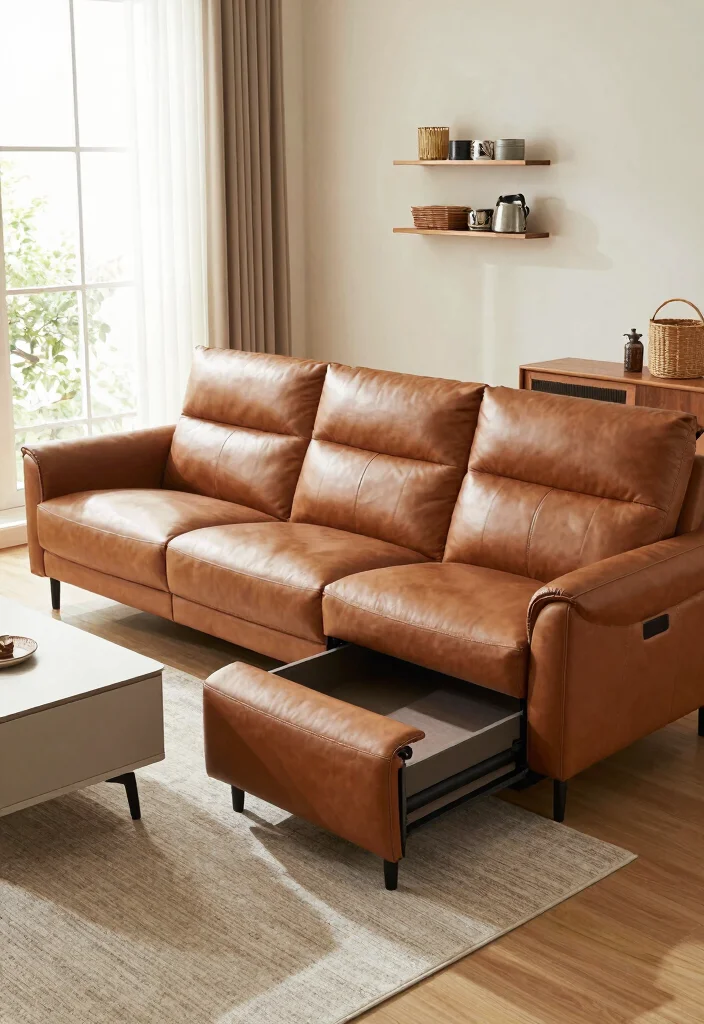 12 Leather Sofa Living Room Ideas with Timeless Style 61 12 Leather Sofa Living Room Ideas with Timeless Style 11. Smart Storage Solutions 0