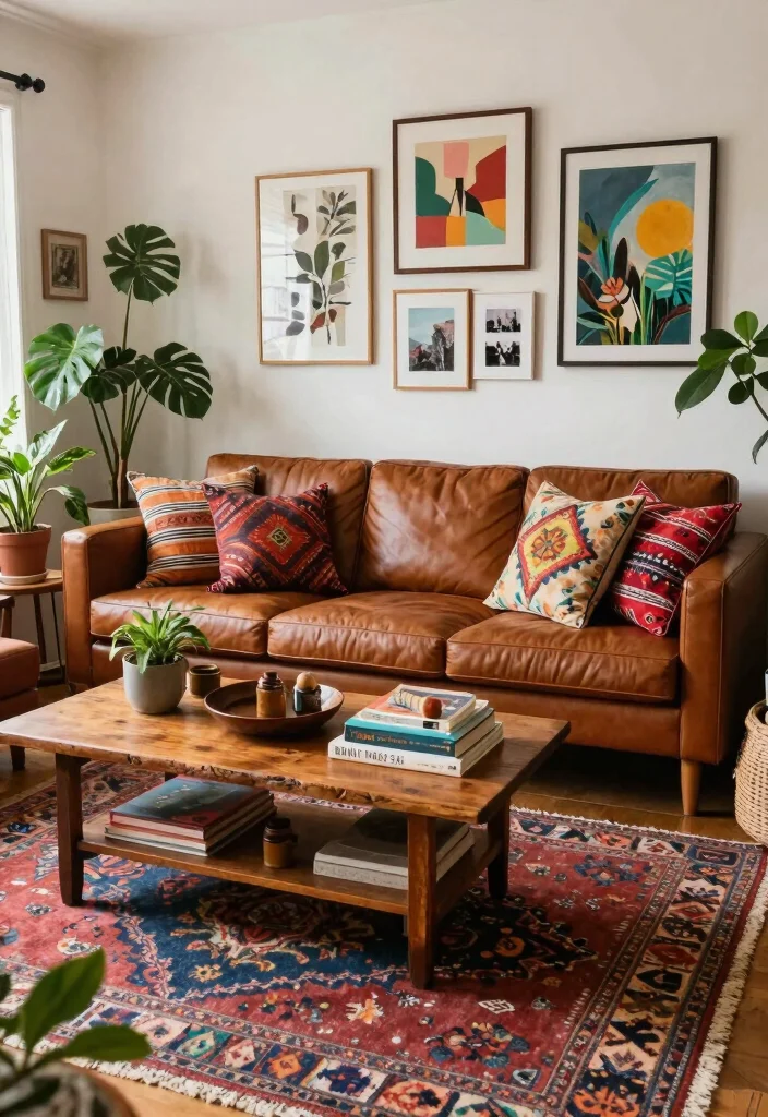 12 Leather Sofa Living Room Ideas with Timeless Style 25 12 Leather Sofa Living Room Ideas with Timeless Style 5. Bohemian Vibes with Mixed Textures 0