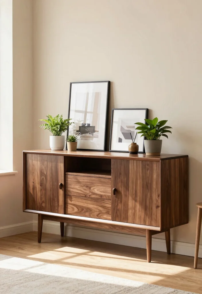 12 Living Room Cabinet Ideas for Storage and Style 1 12 Living Room Cabinet Ideas for Storage and Style 1. Retro Inspired Console Cabinet 0