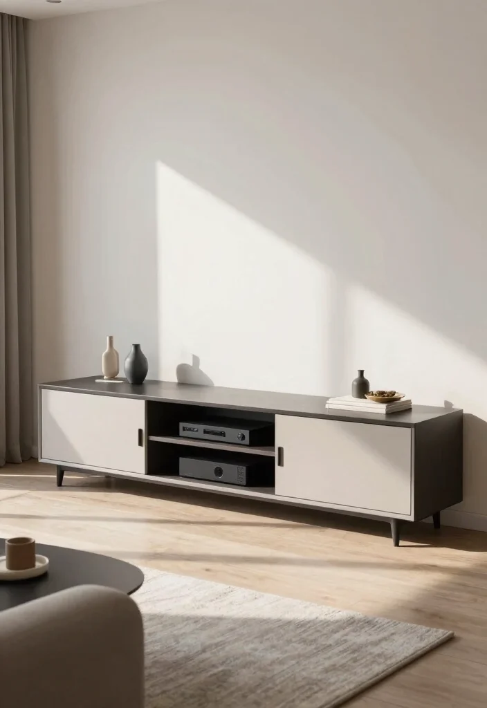 12 Living Room Cabinet Ideas for Storage and Style 50 12 Living Room Cabinet Ideas for Storage and Style 10. Minimalist Media Cabinet 0