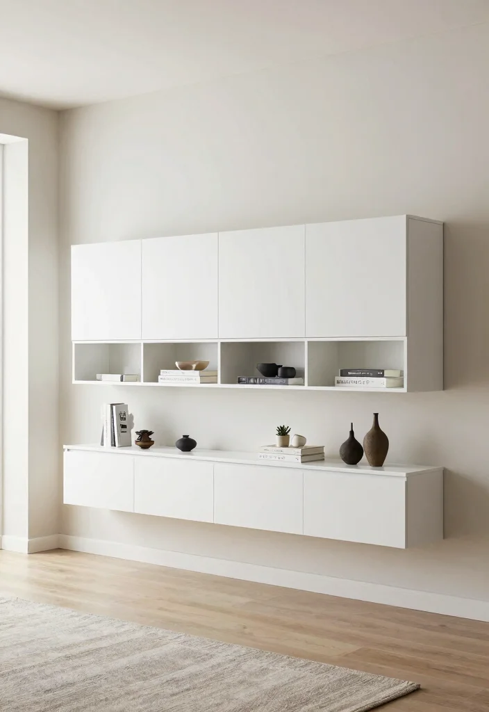 12 Living Room Cabinet Ideas for Storage and Style 34 12 Living Room Cabinet Ideas for Storage and Style 4. Floating Wall Cabinet 0