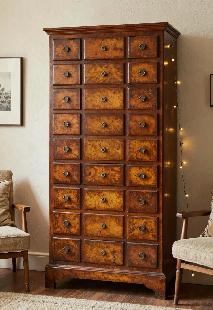 12 Living Room Cabinet Ideas for Storage and Style 47 12 Living Room Cabinet Ideas for Storage and Style 7. Vintage Apothecary Cabinet 0