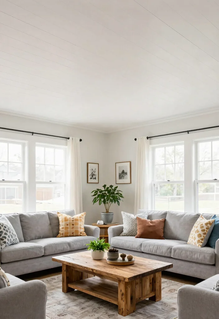 12 Living Room Ceiling Ideas That Elevate the Space 16 12 Living Room Ceiling Ideas That Elevate the Space 6. Rustic Shiplap Ceilings 0