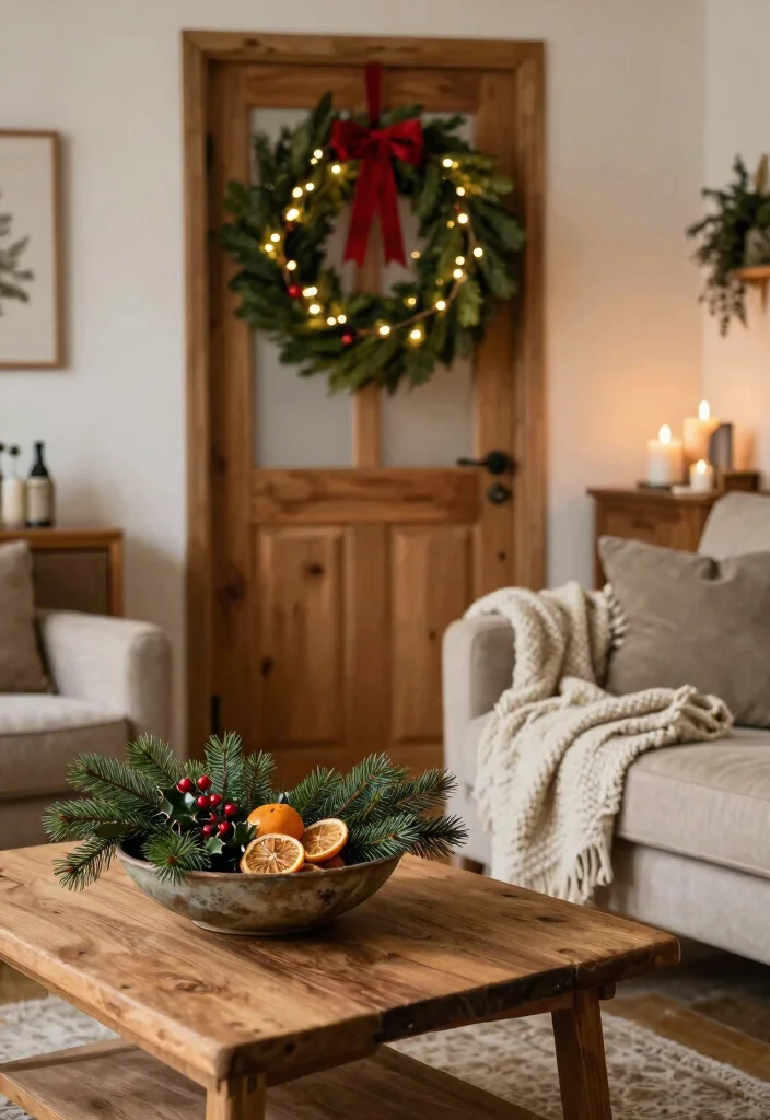 12 Living Room Christmas Decor Ideas That Feel Cozy 1. Rustic Greenery Accents 0