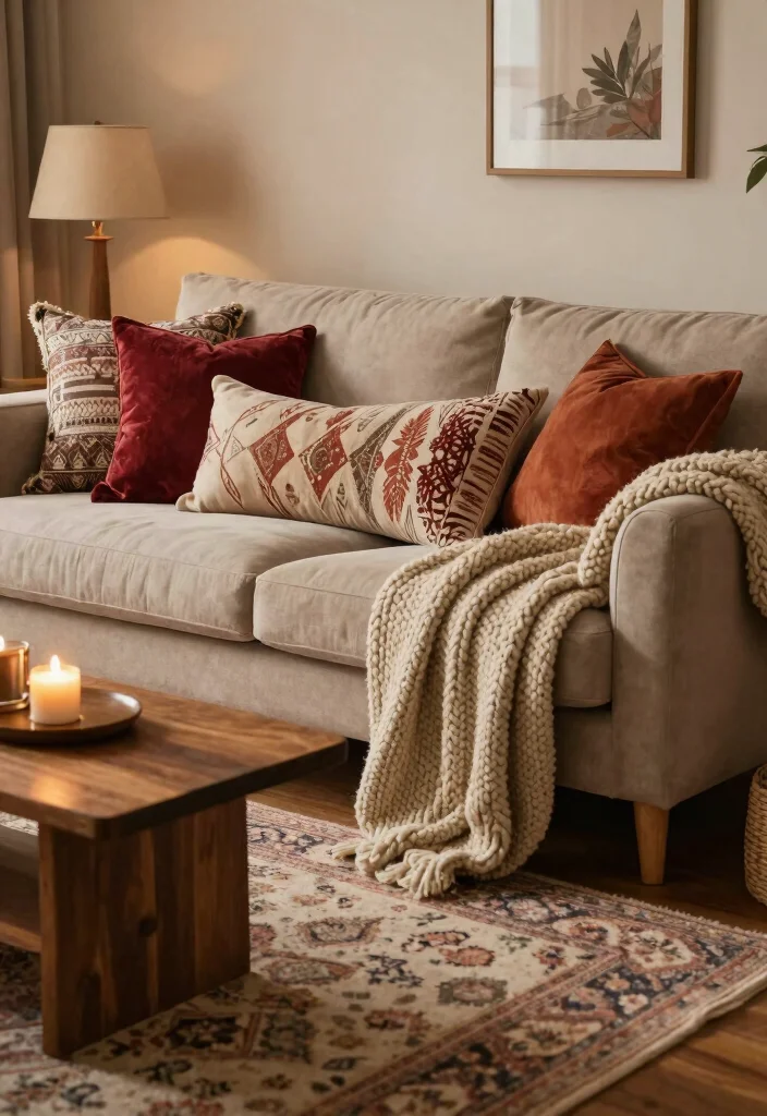 12 Living Room Christmas Decor Ideas That Feel Cozy 3. Cozy Textiles and Layers 0