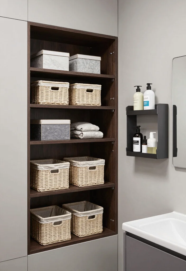 12 Masculine Bathroom Ideas with Bold and Clean Style 12. Smart Storage Solutions 0