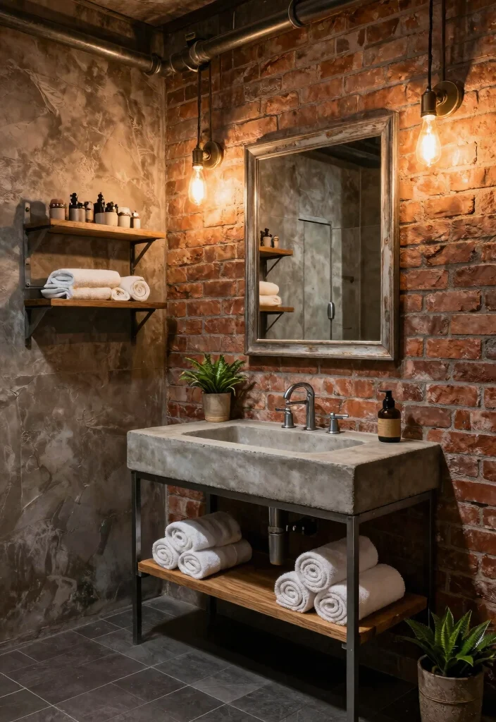 12 Masculine Bathroom Ideas with Bold and Clean Style 2. Industrial Chic with Exposed Pipes 0