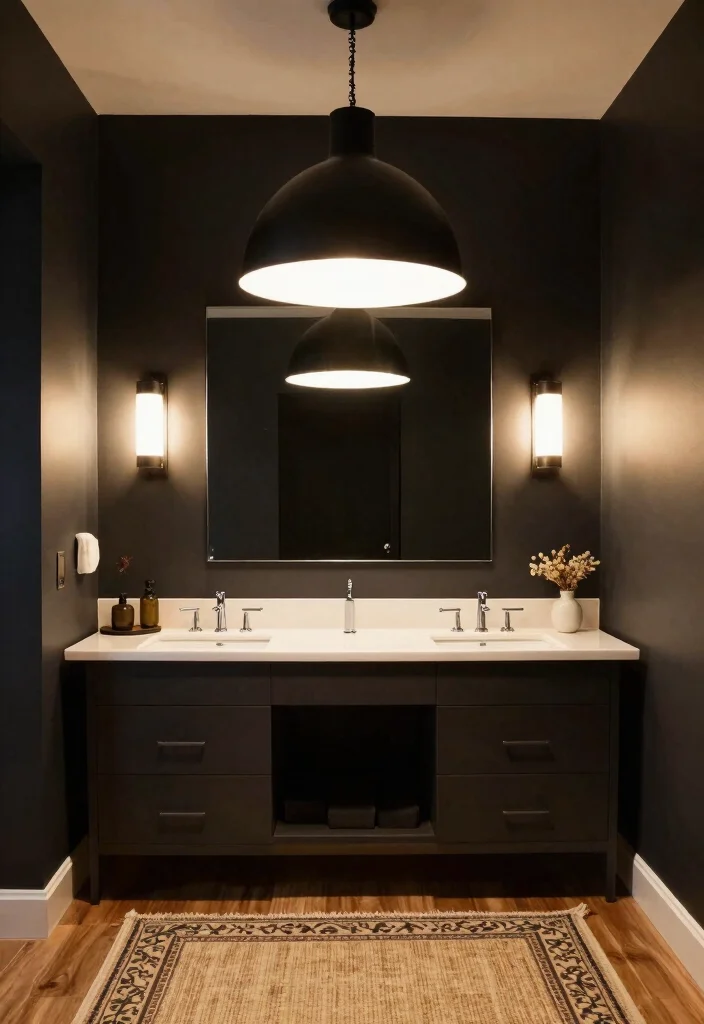 12 Masculine Bathroom Ideas with Bold and Clean Style 5. Statement Lighting Fixtures 0