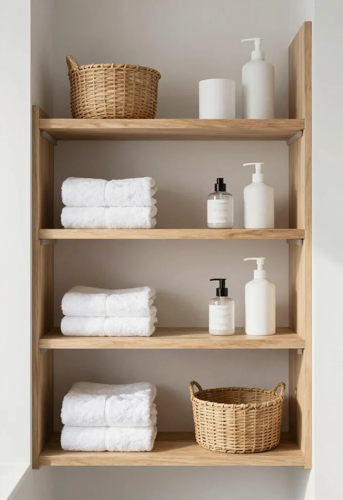 12 Minimalist Bathroom Decor Ideas for a Calm Clean Look 5. Utilize Open Shelving 0