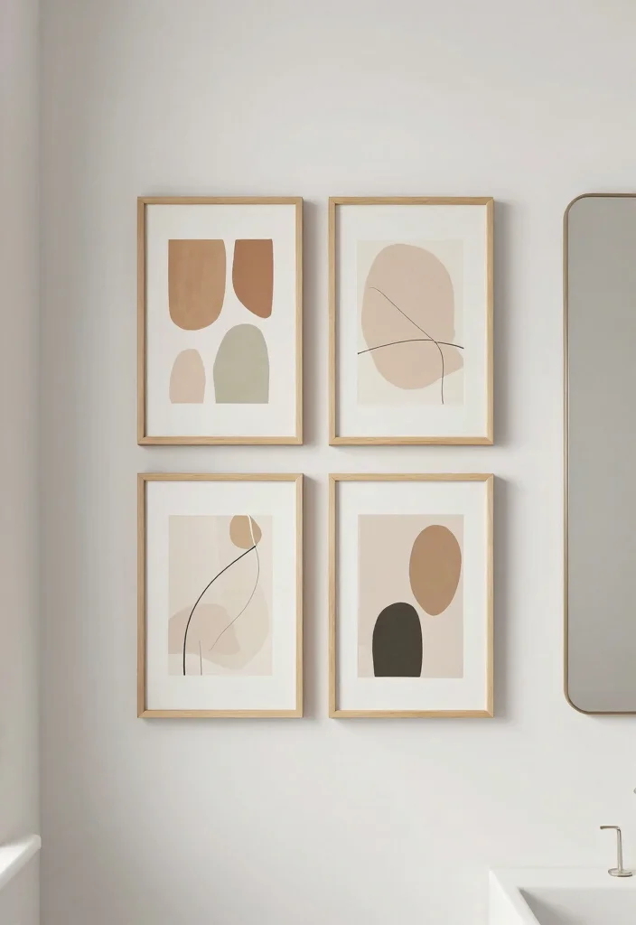 12 Minimalist Bathroom Decor Ideas for a Calm Clean Look 6. Go for Simple Art Pieces 0