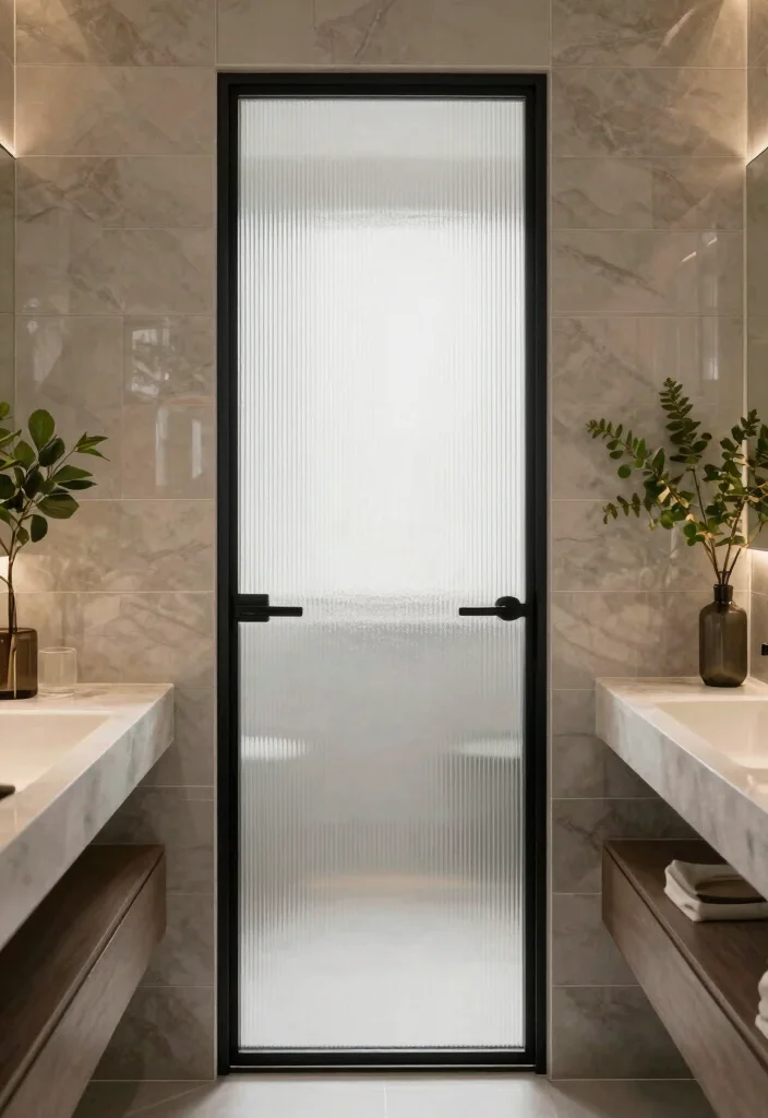 12 Modern Bathroom Door Ideas That Instantly Elevate Style 2. Frosted Glass Panel Doors 0