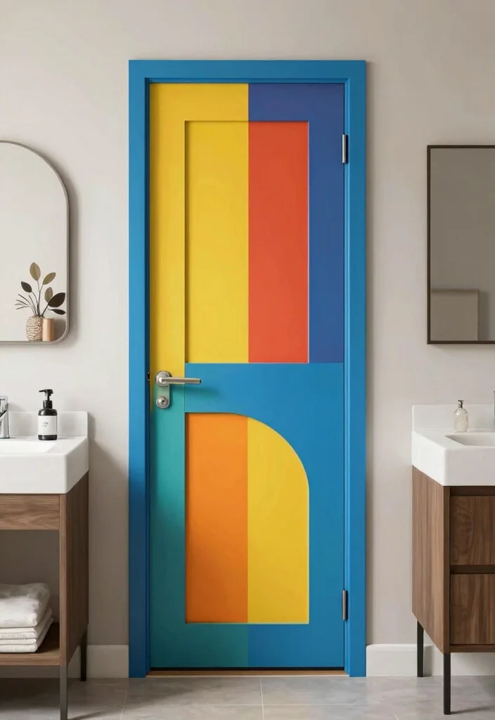 12 Modern Bathroom Door Ideas That Instantly Elevate Style 3. Bold Geometric Designs 0