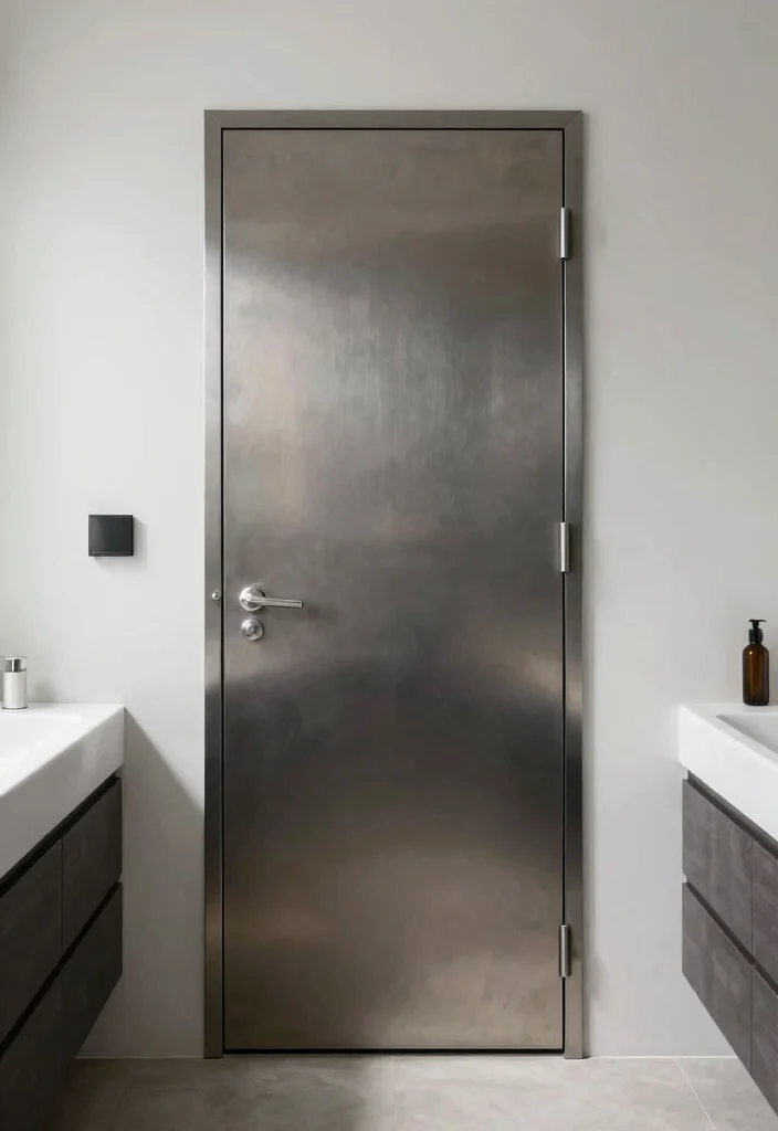 12 Modern Bathroom Door Ideas That Instantly Elevate Style 9. Industrial Metal Doors 0