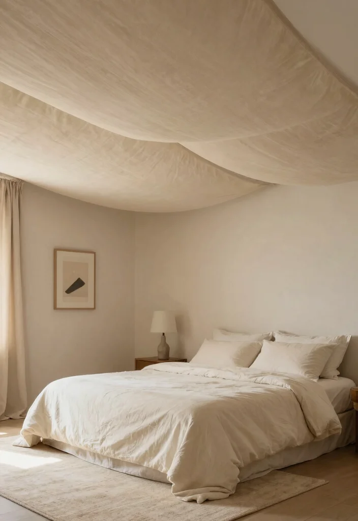 12 Modern Bedroom Ceiling Design Ideas That Wow 11. Fabric Covered Ceilings Soft and Serene 0