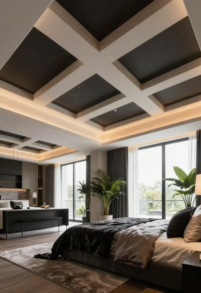 12 Modern Bedroom Ceiling Design Ideas That Wow 3. Dramatic Coffered Ceilings Luxury Redefined 0