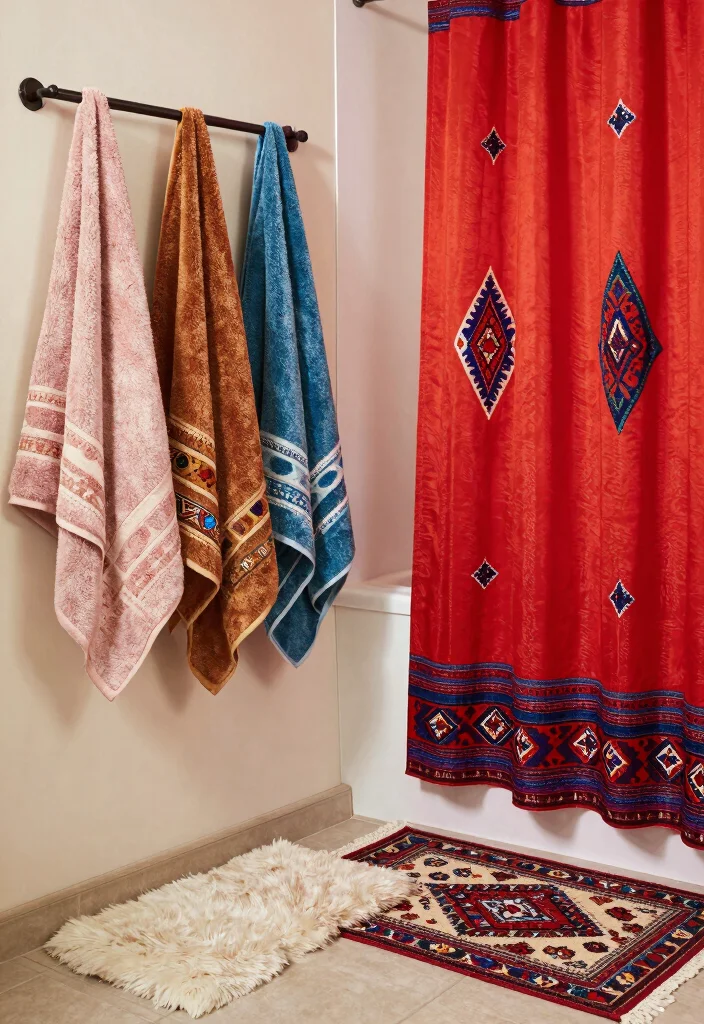 12 Moroccan Bathroom Ideas with Color Pattern and Texture 13 12 Moroccan Bathroom Ideas with Color Pattern and Texture 3. Rich Textiles 0