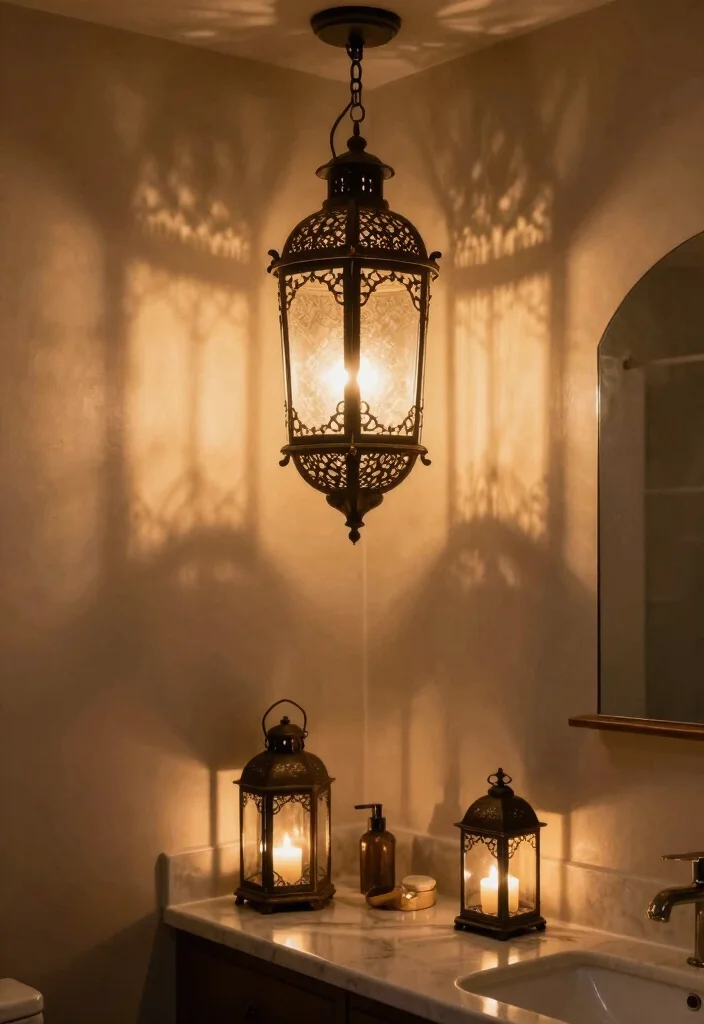12 Moroccan Bathroom Ideas with Color Pattern and Texture 26 12 Moroccan Bathroom Ideas with Color Pattern and Texture 6. Lantern Lighting 0