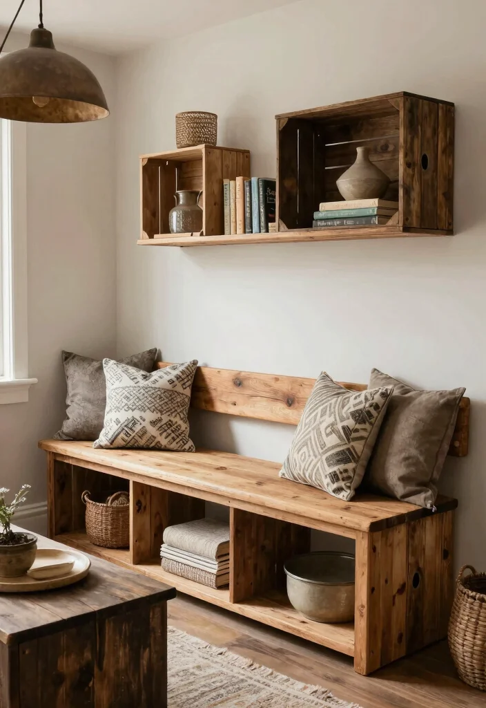 12 Primitive Living Room Ideas with Rustic Charm 10. Functional Farmhouse Elements 0