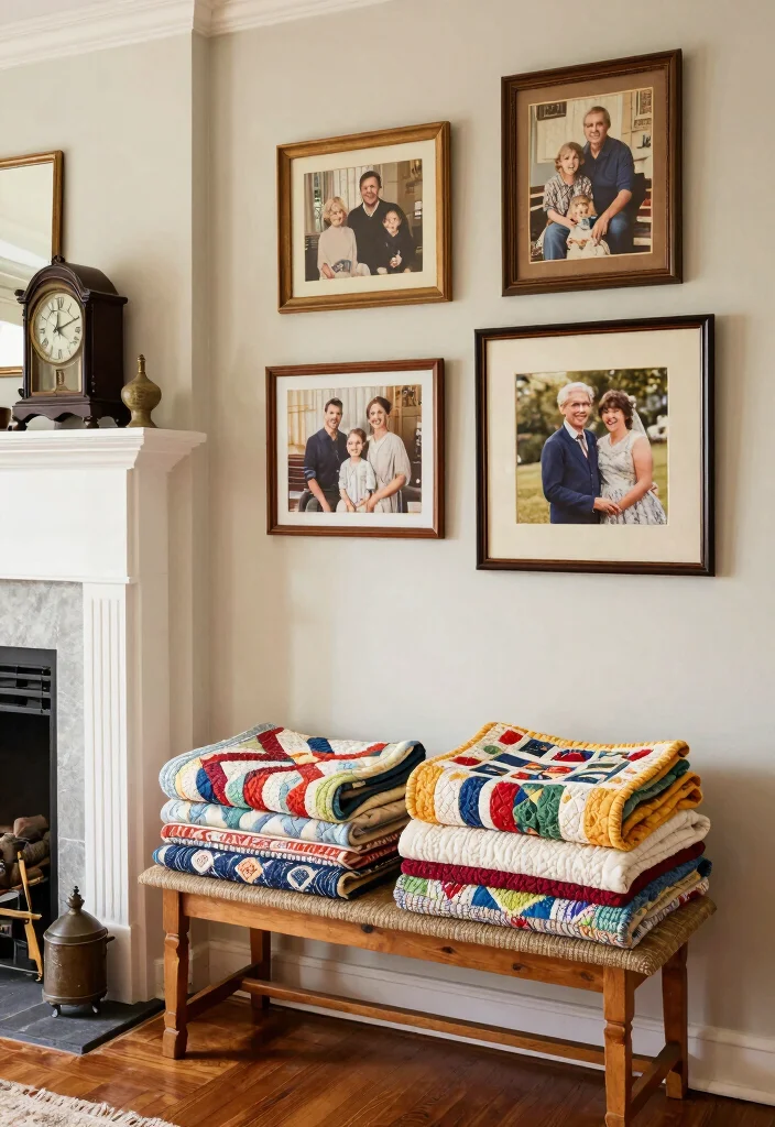 12 Primitive Living Room Ideas with Rustic Charm 12. Personal Touches and Family Heirlooms 0